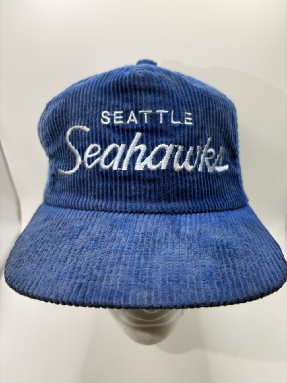 Vintage Seahawks Corduroy Script Hat Sports Specialties NFL Zip back Strap back